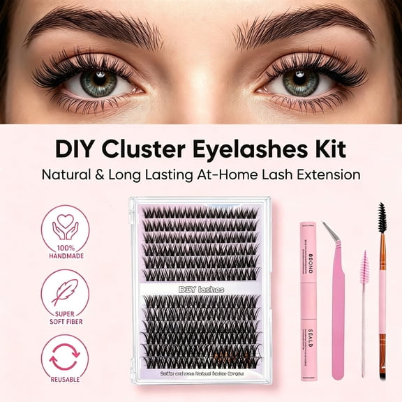 RAGUPEL Lash Clusters Kit Diy Lash Extensions Kit Long-Lasting Cluster Eyelash Extensions D Curly Wispy Lash Clusters with Ultra-Thin Band Glue Kit,10-18Mm)