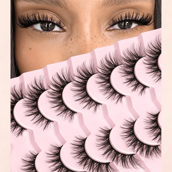 RAGUPEL Lashes Fluffy False Eyelashes Natural Look Cat Eye Wispy Lashes Faux Mink Eye Lashes 16Mm Lash Strips C Curl Wispy Eyelashes Pack 7 Pairs Fake Lashes