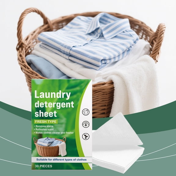 RAGUPEL Laundry Detergent Sheets, Concentrated Stain Remover, Fast Dissolving, Portable Pre-Measured, Fresh Linen Scent, Plant-Based, 30 Sheets, Septic Safe, Lightweight