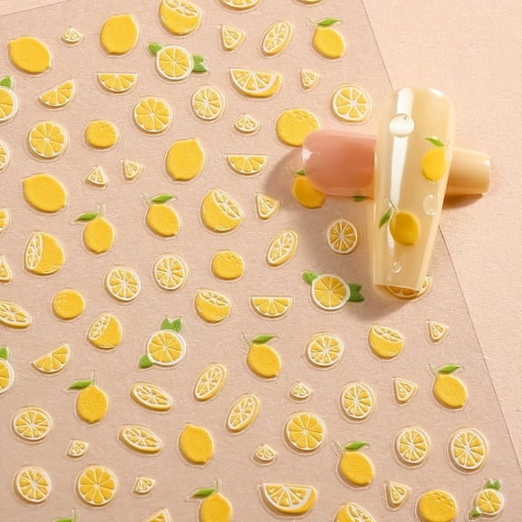 RAGUPEL Lemon Slices Nail Art Stickers Decal 5D 1Pc Fresh Fruits Embossed Nail Decal Lemon Leaves Nail Design Summer Nail Supply Self-Adhesive Nails Accessories for Women Diy Manicure Decoration