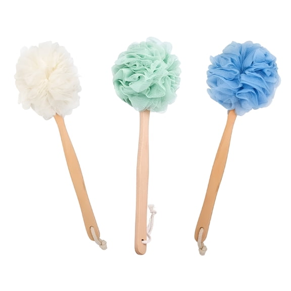 RAGUPEL Loofah on A Stick, Exfoliating Lufa Back Scrubber for Shower, Long Handle Loofah for Shower, Handheld Loofa Bath Body Brush for Men and Women Shower Back Scrubber, 3Pack