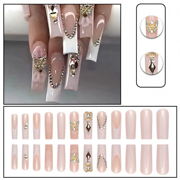RAGUPEL Luxury Glue On Nails for Women, Hand-Painted Press On Nails with Diamond Accents, Photogenic False Nails