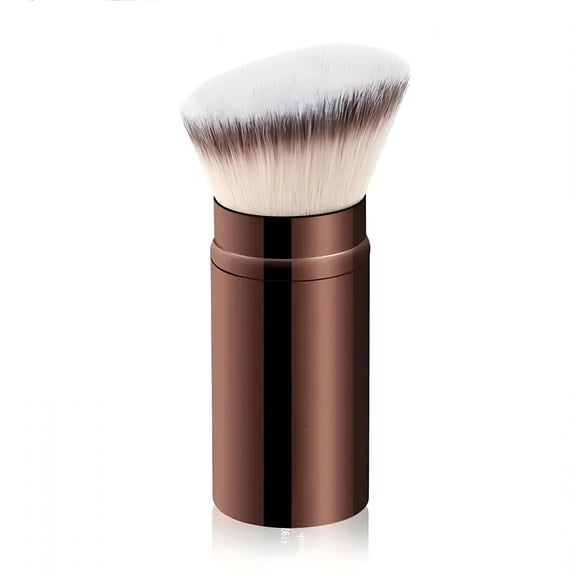 RAGUPEL Makeup Brush Kabuki Face Brushes Retractable Travel Blush Kabuki Brush Portable Flawless for Foundation,Powder Blush,Bronzer,Buffing,Liquid,Cream,Cruelty Free with Cover(Brown)