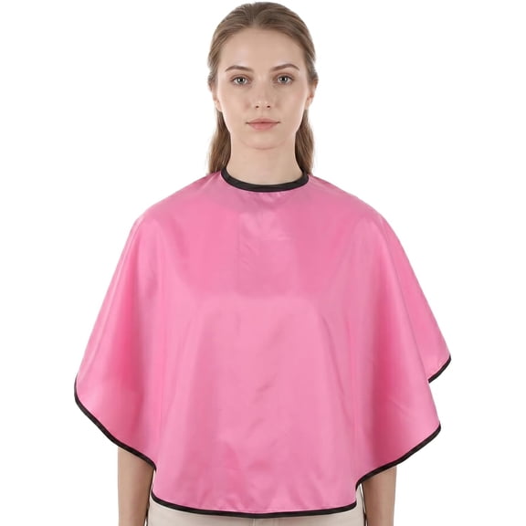RAGUPEL Makeup Cape,Hair Dye Cape Short for Beauty Salon,Barber,Home Use,Adjustable Snap Closure,Pink Polyester,Anti-Static,Machine Washable Haircut Cape