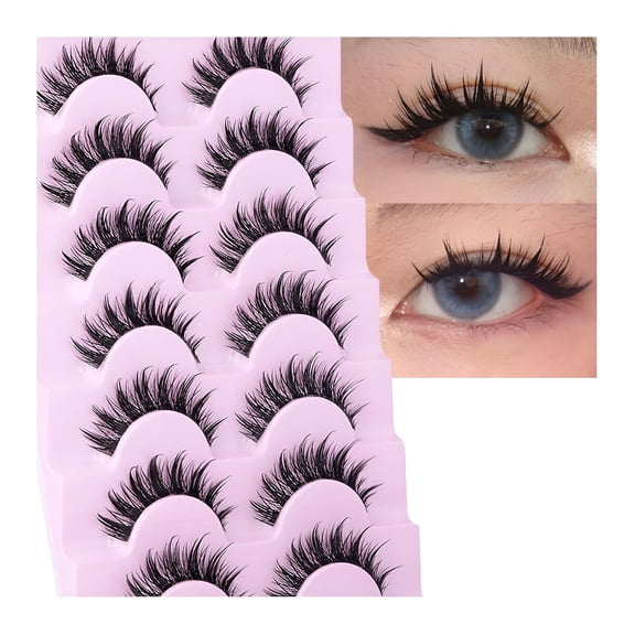 RAGUPEL Manga Lashes Wispy False Eyelashes 3D Spiky Lashes Natural Clear Band Lashes Korean Chinese Japanese Anime Lashes Fake Lashes Strip Lashes 7 Pairs Pack