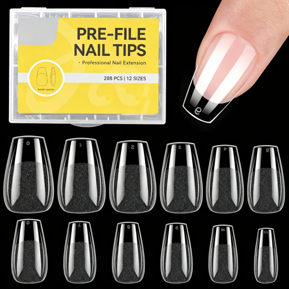 RAGUPEL Medium Coffin Nail Tips,240Pcs Half Matte Nail Tips,15 Sizes Gel Nail Extension Tips Set,Full Cover Pre Shaped Acrylic Fake False Nails for Beginner and Professional Diy Nail Salon