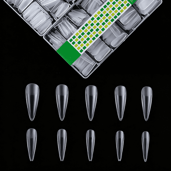 RAGUPEL Medium Stiletto Nails Tips,504Pcs Press-On Nails Stiletto Clear Gel Nail Tips,Full Cover Pre-Etched Fake Acrylic Nails,Sturdy for Nail Extensions Home Art Salon 12 Sizes