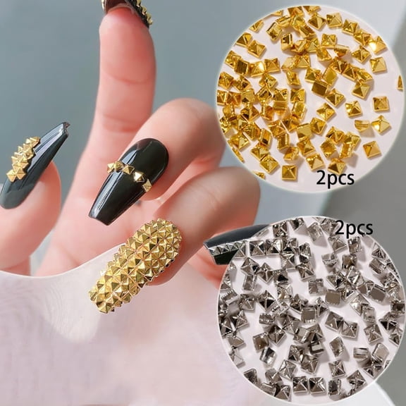 RAGUPEL Metal Nail Studs Art-Punk Nail Studs Charms-3D Gothic Nail Charms Studs,Cone Studs Nail Charms,Silver and Gold Cone Spike Studs Nail Art Tiny Stick,Medium,