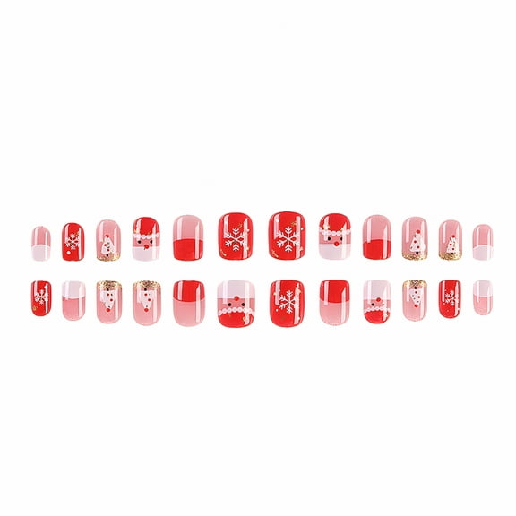 RAGUPEL Mini Nails For Girls Acrylic Nail Kit, Short Almond Gel X Tips, Snow Santa On Nails, Autumn And Winter Red Short False Nail Patch