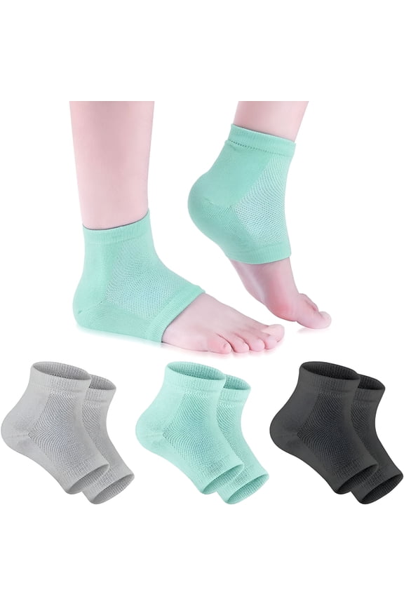 Moisturizing Gel Heel Socks for Dry Cracked Feet,3 Pairs Spa Socks Lotion Toeless Socks for Women Dry Cracked Heel Feet Repair,Foot Care (Black,Grey,Green)