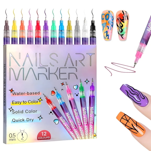RAGUPEL Nail Art Pens Markers Kit - 12 Colors 3D Nail Polish Art Pens Set Design Tools for Girls Women Kids Beginners Diy Painting Nails, Drawing Painting Liner Brush Quick Dry 0.5Mm (12 Count)