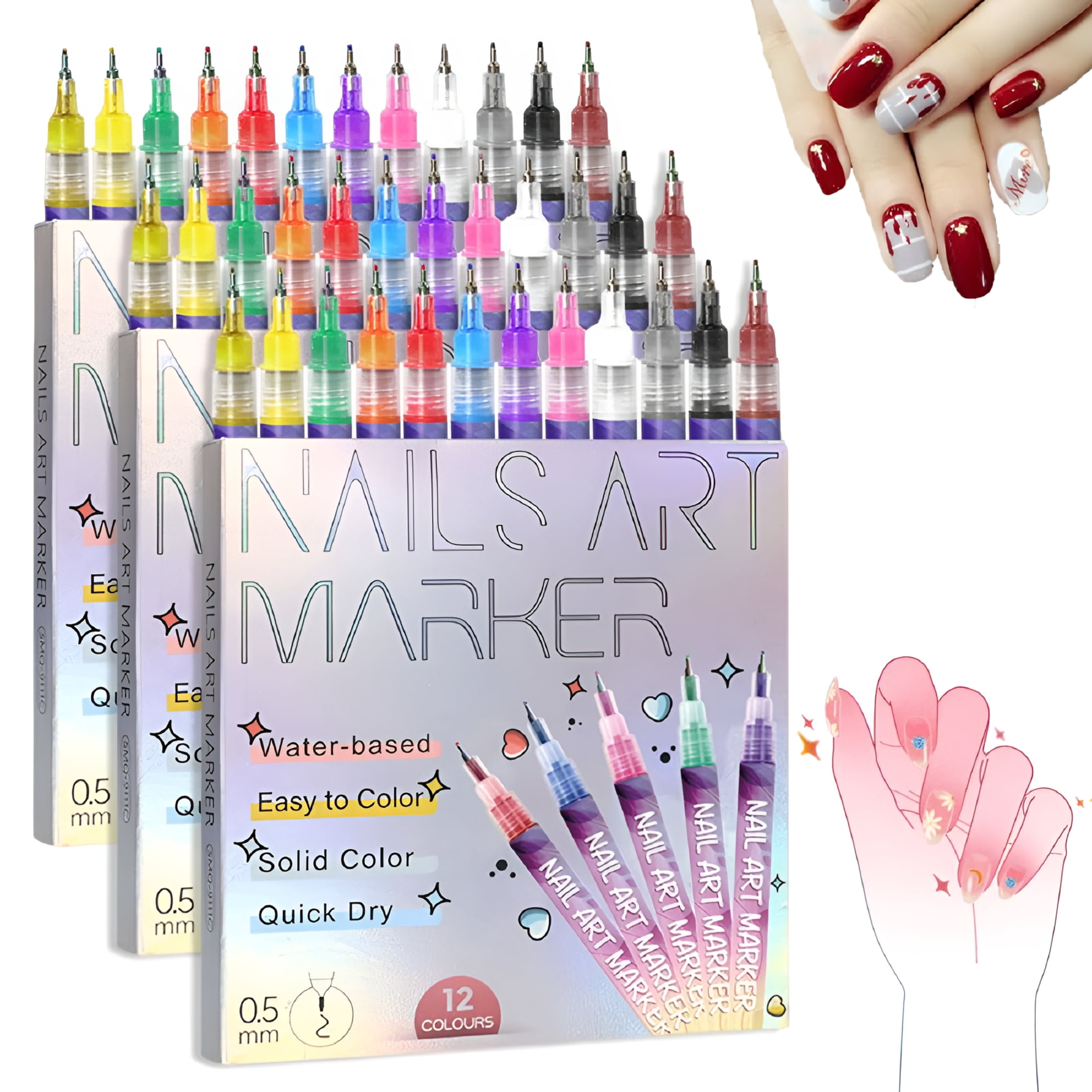 RAGUPEL Nail Art Pens Set 12 Colors Nail Art Markers,Nail Polish Pens Drawing Painting Pen for Home Salon,Quickly Dry Nail Art Nail Diy Decoration for Adult Kids (12-Colors)