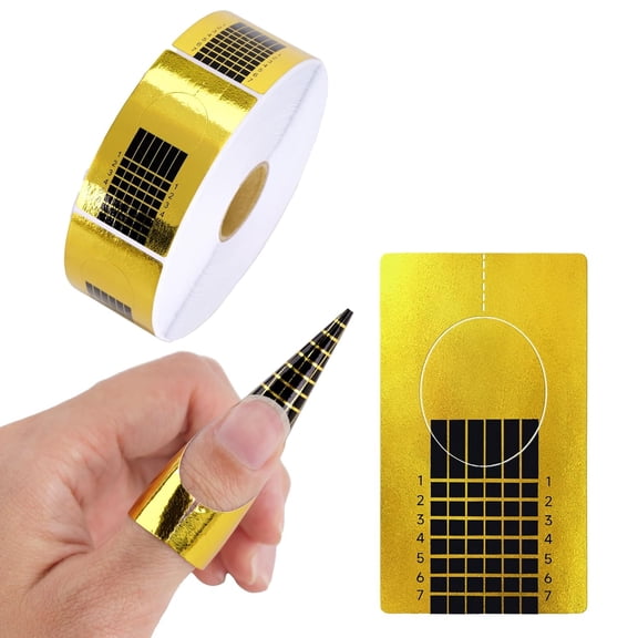 RAGUPEL Nail Forms for Gel Builder, 500Pcs Nail Extension Forms, Gold Rectangular Nail Forms for Acrylic Nails, Reusable Tip Shape Guide Stickers for Diy and Home Use Salon Supplies