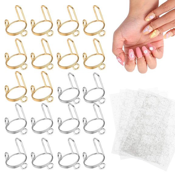 RAGUPEL Nail Rings,20Pcs Adjustable Nail Rings Set Fingernail Circlets for Women Detachable Reusable Ring Nails Art Decoration with 120Pcs Adhesive Fingernail Tabs,0.5" Diameter
