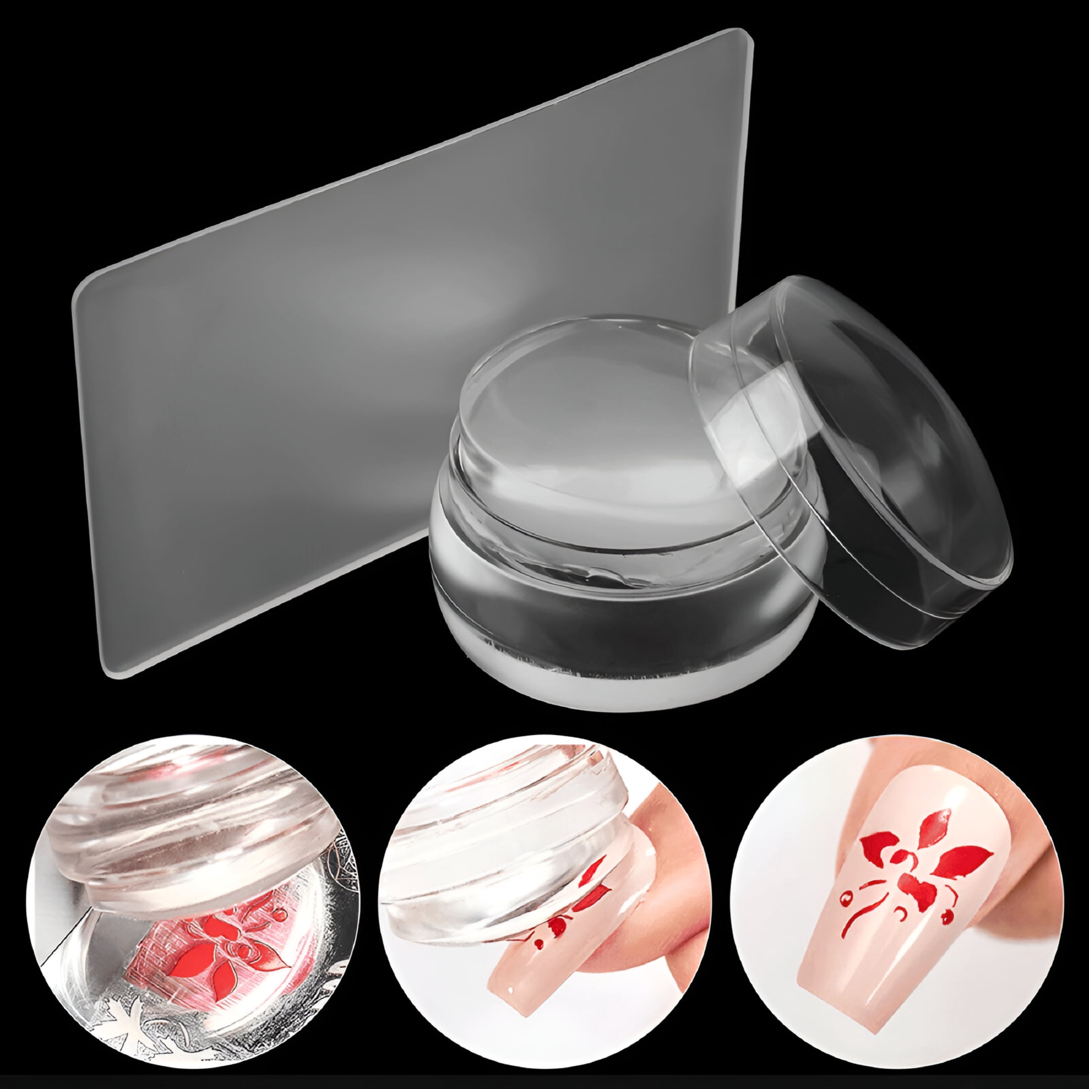 RAGUPEL Nail Stamper French Tip Nail Stamp Double Sided Clear Nail Art Stamper Jelly With Scraper, Soft Silicone Stamper Printer DIY French Tip Nail Stamping Manicure Tool