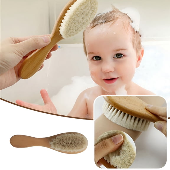 RAGUPEL Natural Wooden Hair Brush for Babies, Gentle Toddler Hair Care Comb for Cradle Cap, Soft Bristles for Bath and Shower Scalp Massage