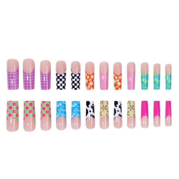 RAGUPEL New 24 Pcs Acrylic Press on Nails Instant Application French Tip Nails Effortless & Time-Saving Does Not Fall Off Easily Square Nail Tips Style29 Press on Nails Nails Press Ons