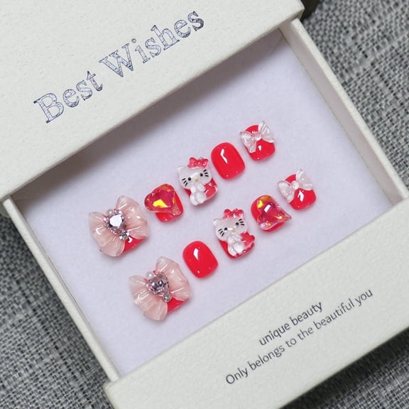 RAGUPEL New Handmade Wearable Nails Children'S Nail Patches Finished Wholesale Cute Cartoon Fake Nail Patches 3-12 Years Old Press on Nails Short