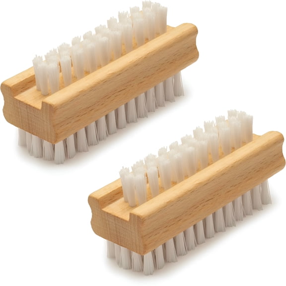 RAGUPEL Non-Slip Wooden Two-Sided Hand and Nail Brush-Stiff Bristle Fingernail Brushes for Cleaning under Nails-Heavy Duty Fingernail Brush for Manicure and Automotive Use-2 Pack