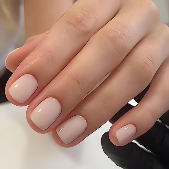 RAGUPEL Nude Natural Press on Nails Extra Short Fake Nails Square Petite Solid Color Acrylic Nails Short False Nails with Designs Glossy Reusable Artificial Stick on Nails for Women