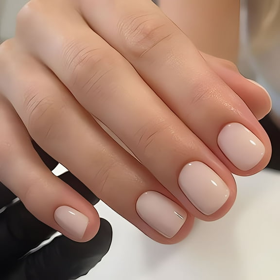 RAGUPEL Nude Natural Press on Nails Extra Short Fake Nails Square Petite Solid Color Acrylic Nails Short False Nails with Designs Glossy Reusable Artificial Stick on Nails for Women