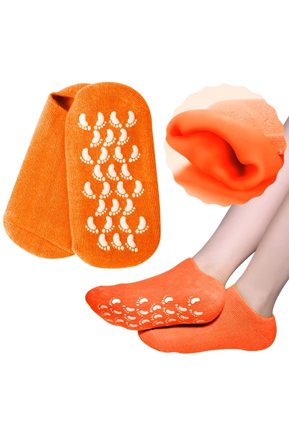 Orange Foot Masks Moisturizing Gel Socks Foot Care Gel Moisturizing Silicone Socks Non Slip Heel Socks Chapped Foot Care Socks Women Men Soft Feet Rough Skin