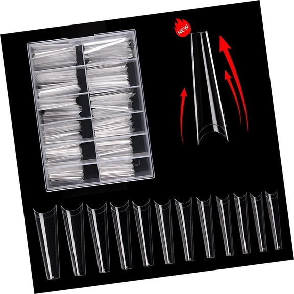 RAGUPEL Pack Of 240/Box Nail Tips C Curved Pipe Shaped Transparent Long Square Coffin False Nail Tips for Manicure