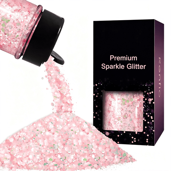 RAGUPEL Pink Glitter,1.76Oz/50G Iridescent Chunky Glitter for Epoxy Resin Chameleon Mermaid Fine Powder Mixed Hexagon Sequins for Snowglobe Tumblers,Crafts,Festival Decor,Slime,Nail-Cherry Blossom