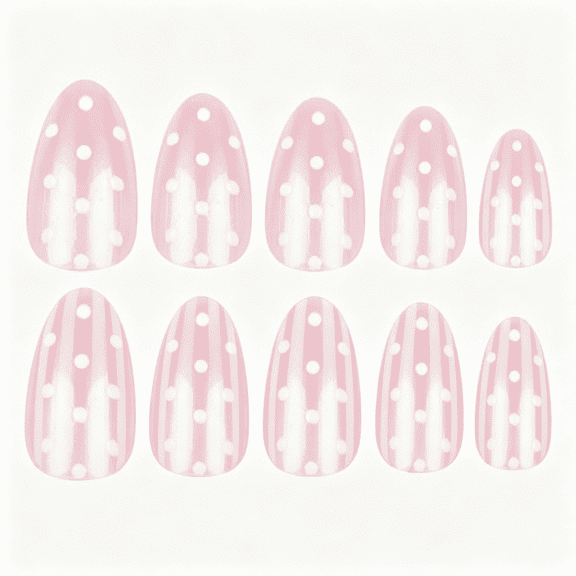 RAGUPEL Pink Press on Nails Almond,Polka Dot Short Fake Nails,Reusable Nail Kit with Nail Glue Adhesive Tabs Mini Nail File,32Pcs 16Size,Women Girl Gift