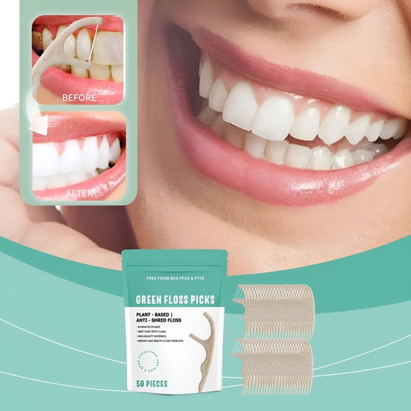 RAGUPEL Plaque Removal Tooth Flossers Deep Clean Between Teeth Gentle on Gums Biodegradable Picks for Adults and Kids Vegan Compostable Oral Care Flossers for Adults 50Pcs