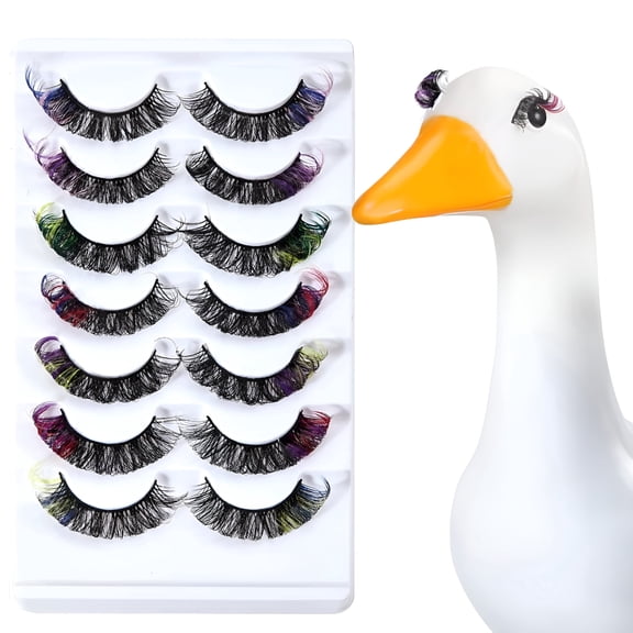 BESTSKY 7 Pairs 3D Multicolor Porch Goose Outfits Eyelashes Reusable (No Glue)