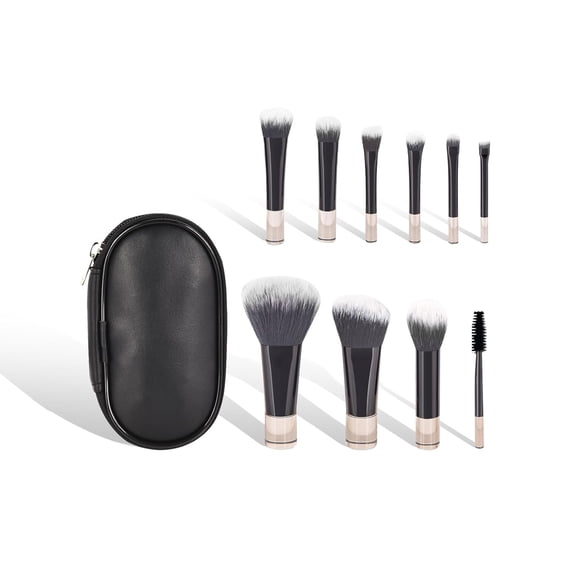 RAGUPEL Portable 10Pcs Mini Makeup Brush Set with Travel Pouch,Small Cosmetic Brushes Kit for Foundation,Blush,Eyeshadow,Powder,Contour