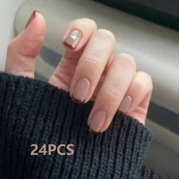 RAGUPEL Press On Nails Short,Elegant French Macaron Design Fake Nails,Almond Nail Tips Stylish Shape Almond Nail Tips,Versatile All Occasions Press On Nails Kit,Style4