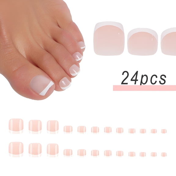 RAGUPEL Press on Nails Toe Nail Press Ons for Women | Classic Solid Color Short Press on Nails, Fake Toe Nails Or Artificial Toenails with a Glossy Finish | 24 Toe Nail Kit with Glue