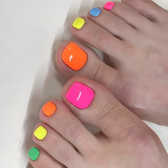 RAGUPEL Press On Toenails Short Square Fake Toe Nails French Tips False Toenail Stick on Toe Nails for Women 24pcs in 12 Sizes