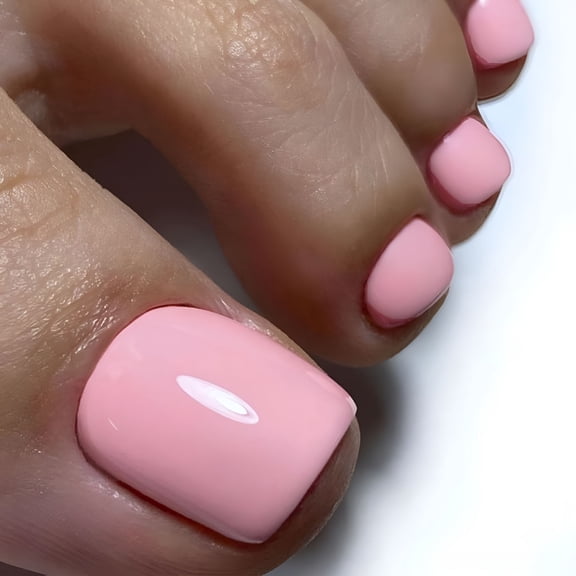 RAGUPEL Press on Toenails, Toenail Press ons Toe Nails for Women, 24 Pcs Glue on Toenail Glossy Fake Toe Nails, Reusable Acrylic Stick on Toenails Tips for Summer Cream Pink 0.03 Fl Oz