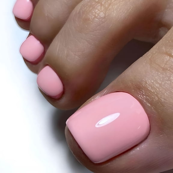 RAGUPEL Press on Toenails, Toenail Press ons Toe Nails for Women, 24 Pcs Glue on Toenail Glossy Fake Toe Nails, Reusable Acrylic Stick on Toenails Tips for Summer Cream Pink 0.03 Fl Oz