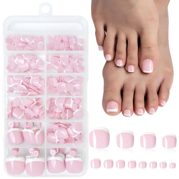 RAGUPEL Press on Toenails for Women Fake Toe Press on Nails French Tip Toe Nail Press Ons with Sticky Tabs,Fake Toenails Press Ons Acrylic Toe Nail Tips Kit White Press on Toe Nails