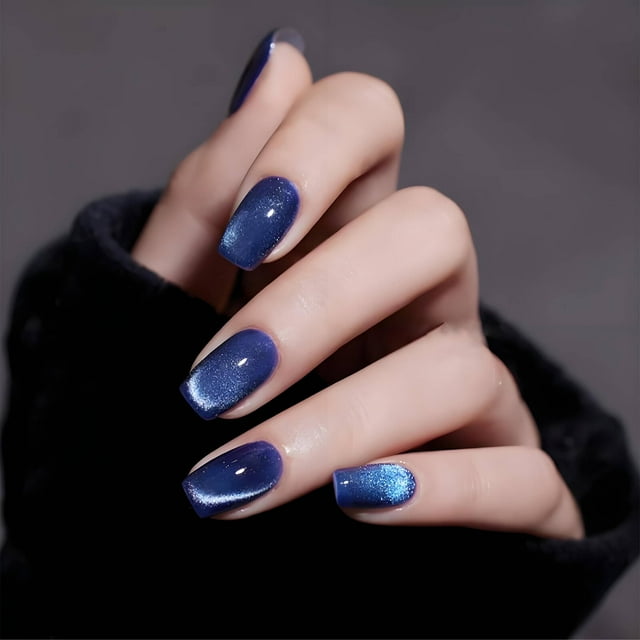 RAGUPEL Press on Nails Short,Brightening Color Effect Almond Nail Tips,Long Lasting Vibrant Finish Extra Short Press On Nails,Blue