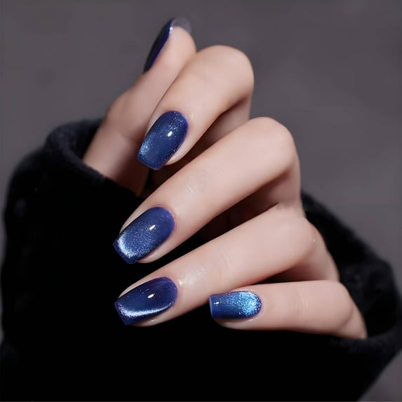 RAGUPEL Press on Nails Short,Skin Brightening Almond Nail Tips,Radiant Flattering Effect Press on Nails Kit,Blue