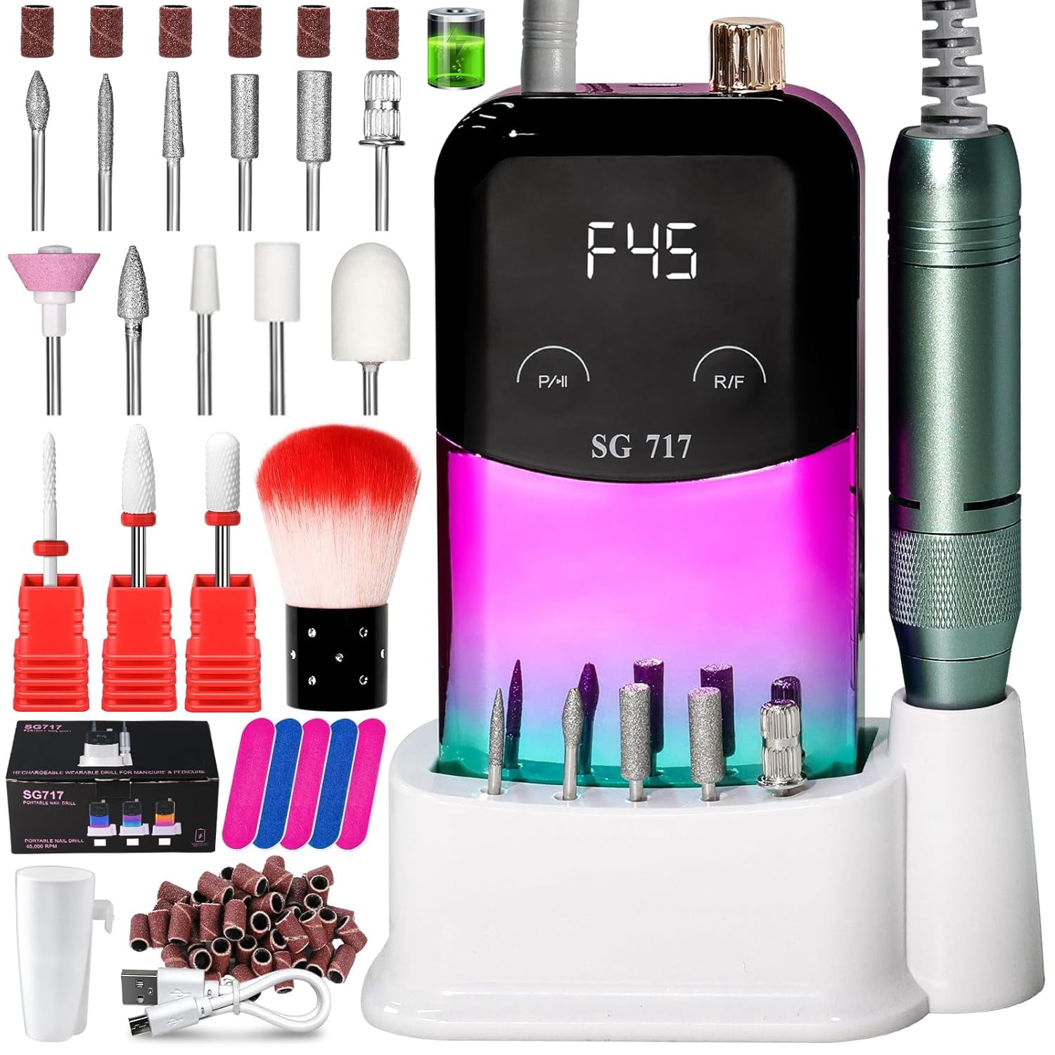 Automatic Kit Machine RAGUPEL Professional Electric Nail File Drill Bits Kit 45000Rpm for ...