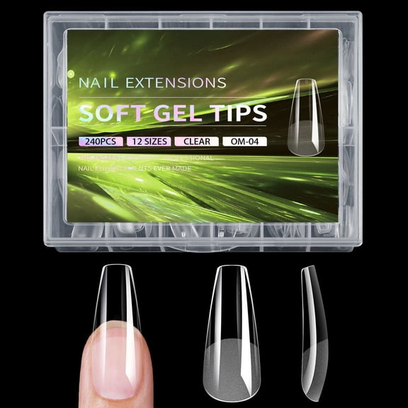 RAGUPEL Professional Square Gel Nails Tip 240 Clear Full Cover Extensions12 Sizes for Nails Home Use Square Nail Tips