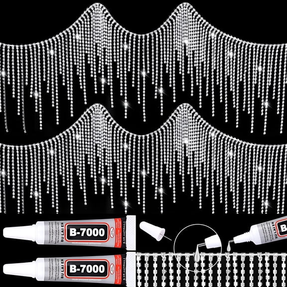 RAGUPEL Rhinestone Fringe with Glue,Rhinestone Tassel Trim,Sparkling Silver Diamond Crystal Tassel Fringe Trim Chain for Jeans Jacket Wedding Dress Cowgirl Outfit Belt Female Jewelry (1 Yard)