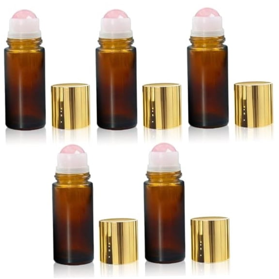 RAGUPEL Rose Quartz Roller,5 Pack Refillable Glass Roller Bottles 50Ml Portable Empty Perfume Containers Leak-Proof for Travel.