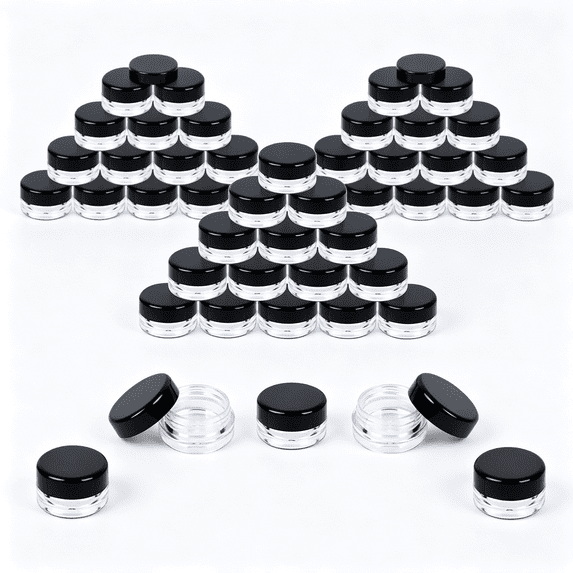 RAGUPEL Sample Containers,Lip Balm Containers,Sample Jars,Mini Jars with Lids,Small,Empty for Makeup,Powder,Gloss,Cosmetic,Tiny,Chapstick,Dab,Wax,Scrub,Little,Plastic,3 Gram,50 Pk