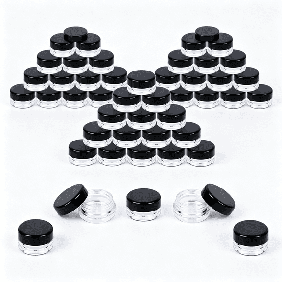 RAGUPEL Sample Containers,Lip Balm Containers,Sample Jars,Mini Jars with Lids,Small,Empty for Makeup,Powder,Gloss,Cosmetic,Tiny,Chapstick,Dab,Wax,Scrub,Little,Plastic,3 Gram,50 Pk