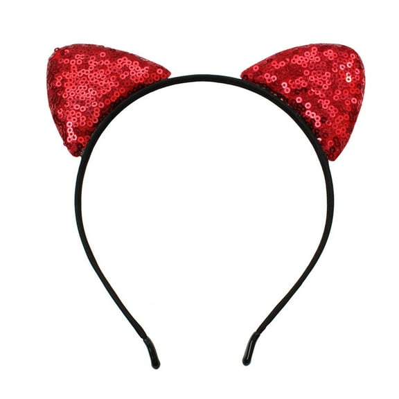 RAGUPEL Scrunchies,Cartoon Cat Ears Design Hair Accessories for Women,Sparkling Sequin Accents Silk Scrunchies,Red