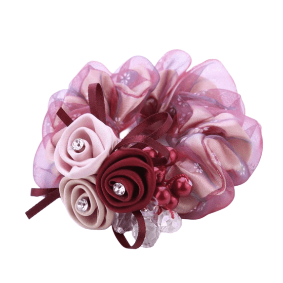 RAGUPEL Scrunchies,Fashionable 3D Floral Design Scrunchies forWomen,Silk and Fabric Double-Wrap Design Scrunchies forGirls,Red