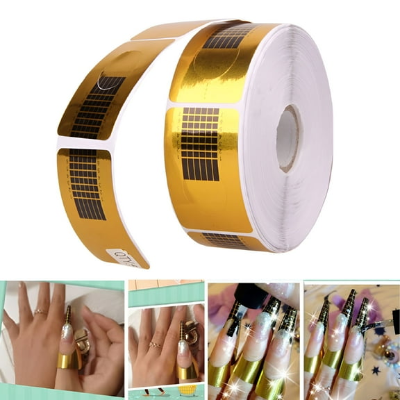 RAGUPEL Self Adhesive Nail Form Stickers, 100/500 Pcs Gold Nail Guide Tape with Grid Matrix for Acrylic UV Gel Extension Sculpting, Nail Art Paper Tips Stencils for Professional Salon and DIY Use
