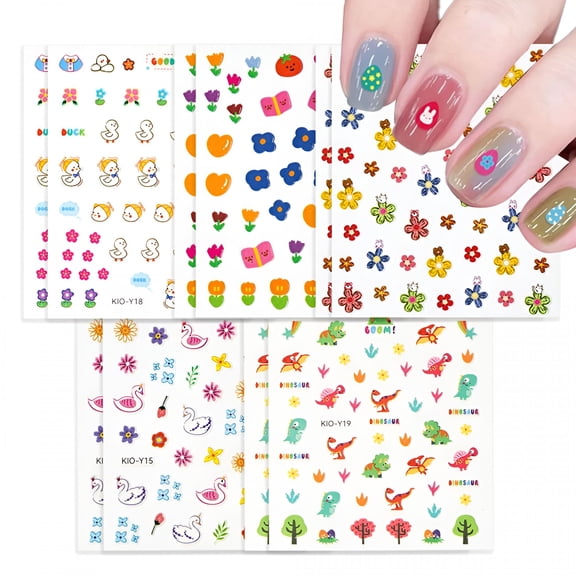 RAGUPEL Set of 10 Sheets of Nail Stickers for Children,Cute Nail Stickers for Girls,Toddler Nail Stickers,Multicolor